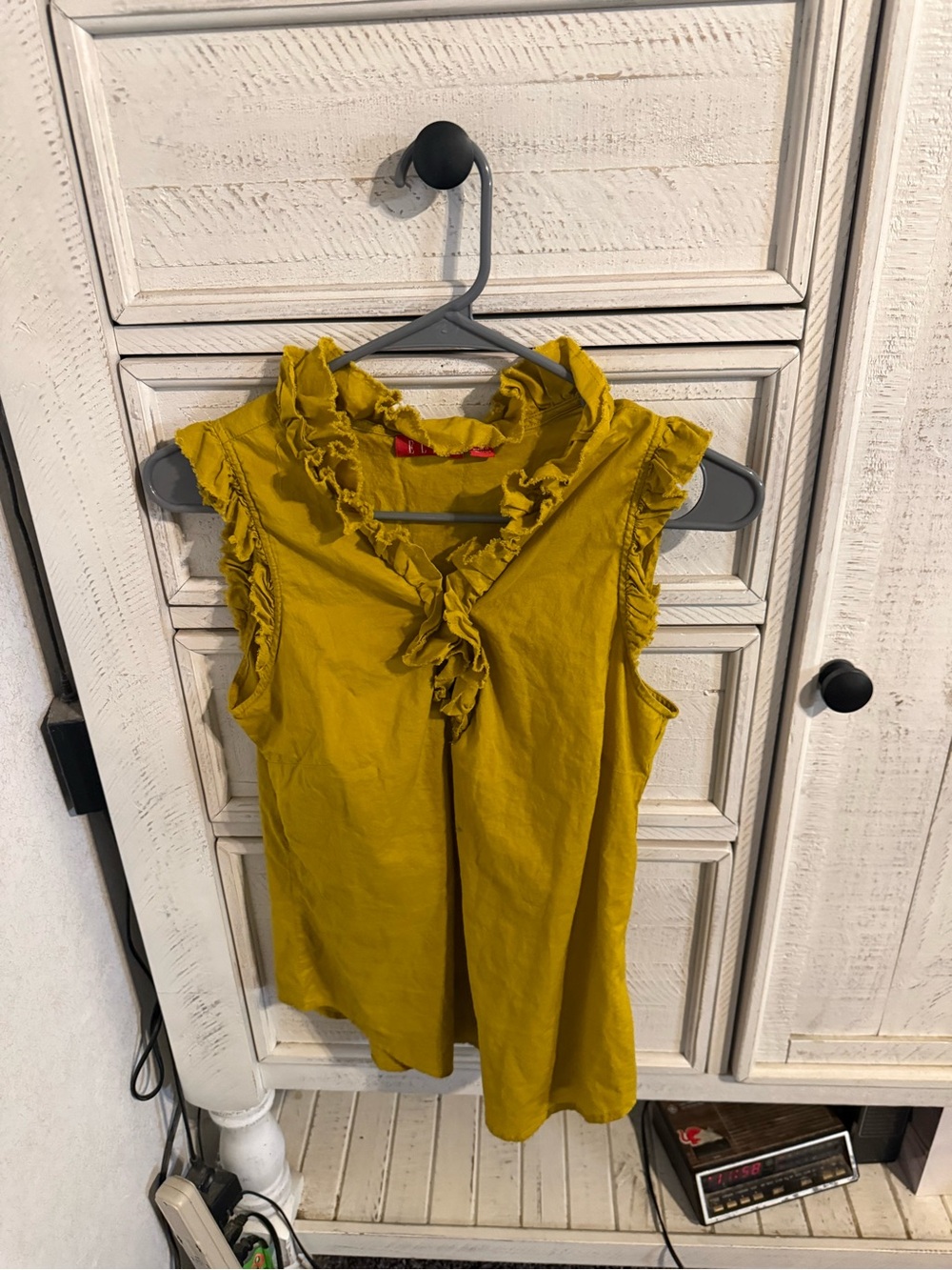 Elle Mustard Ruffle Sleeveless Blouse